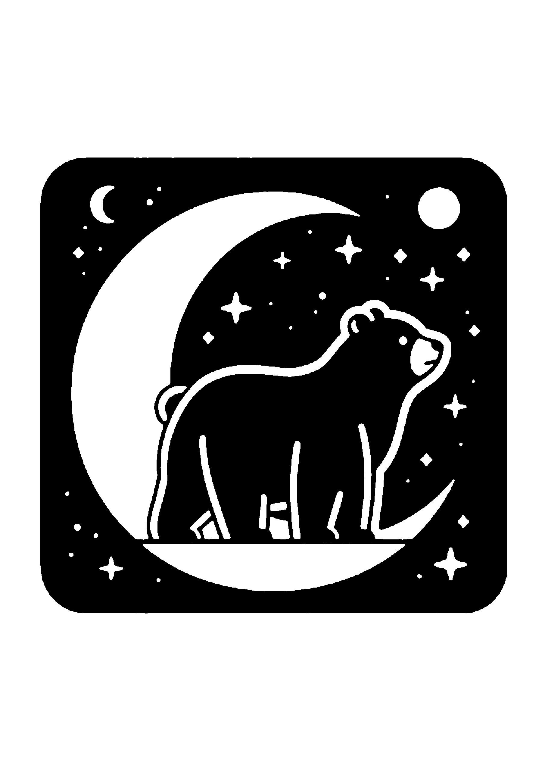 三日月の下を歩く熊の切り絵図案（無料・初心者・中級者向け）0228