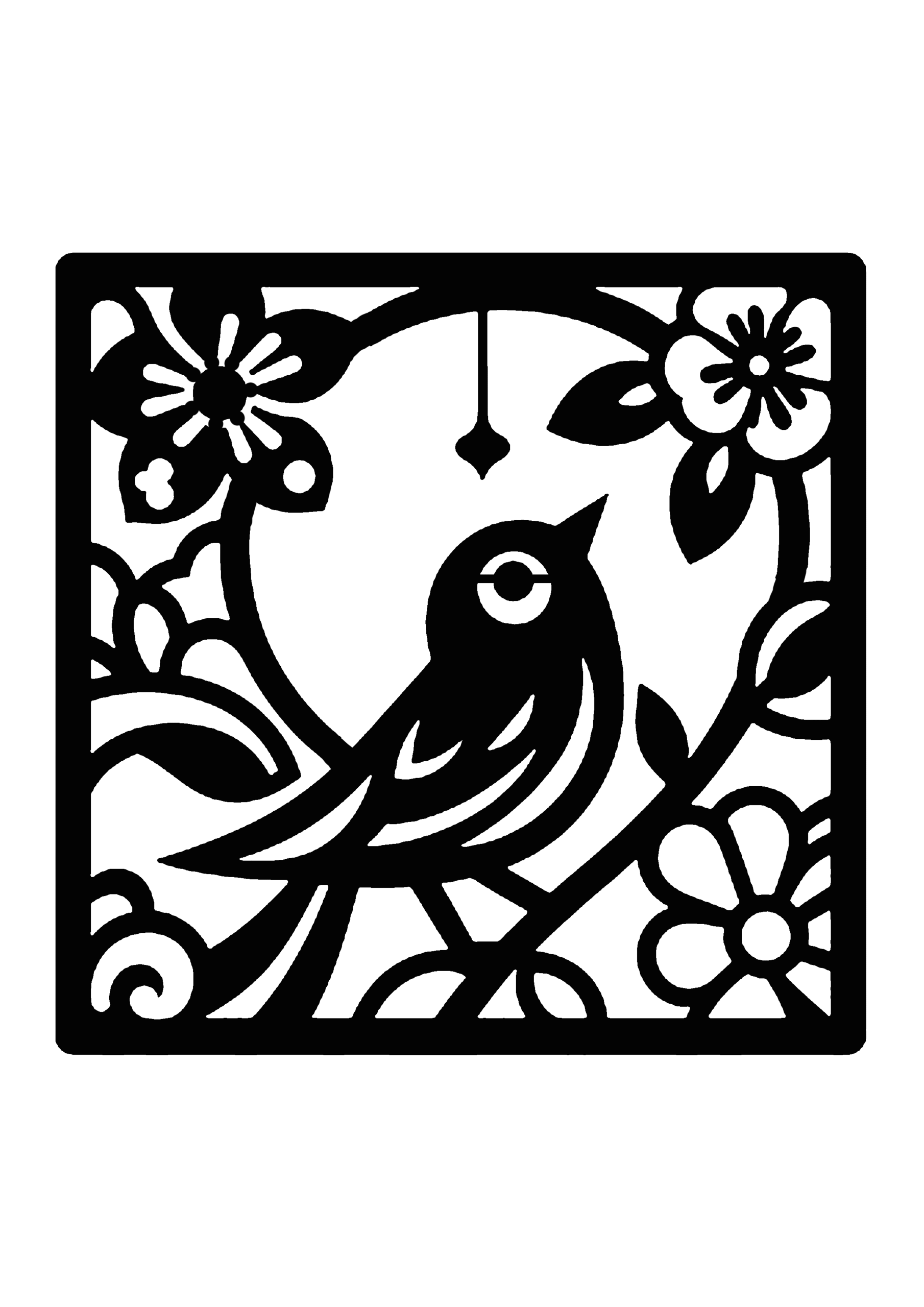 花と鳥の夜空デザイン切り絵図案(無料・初心者・中級者向け)0229