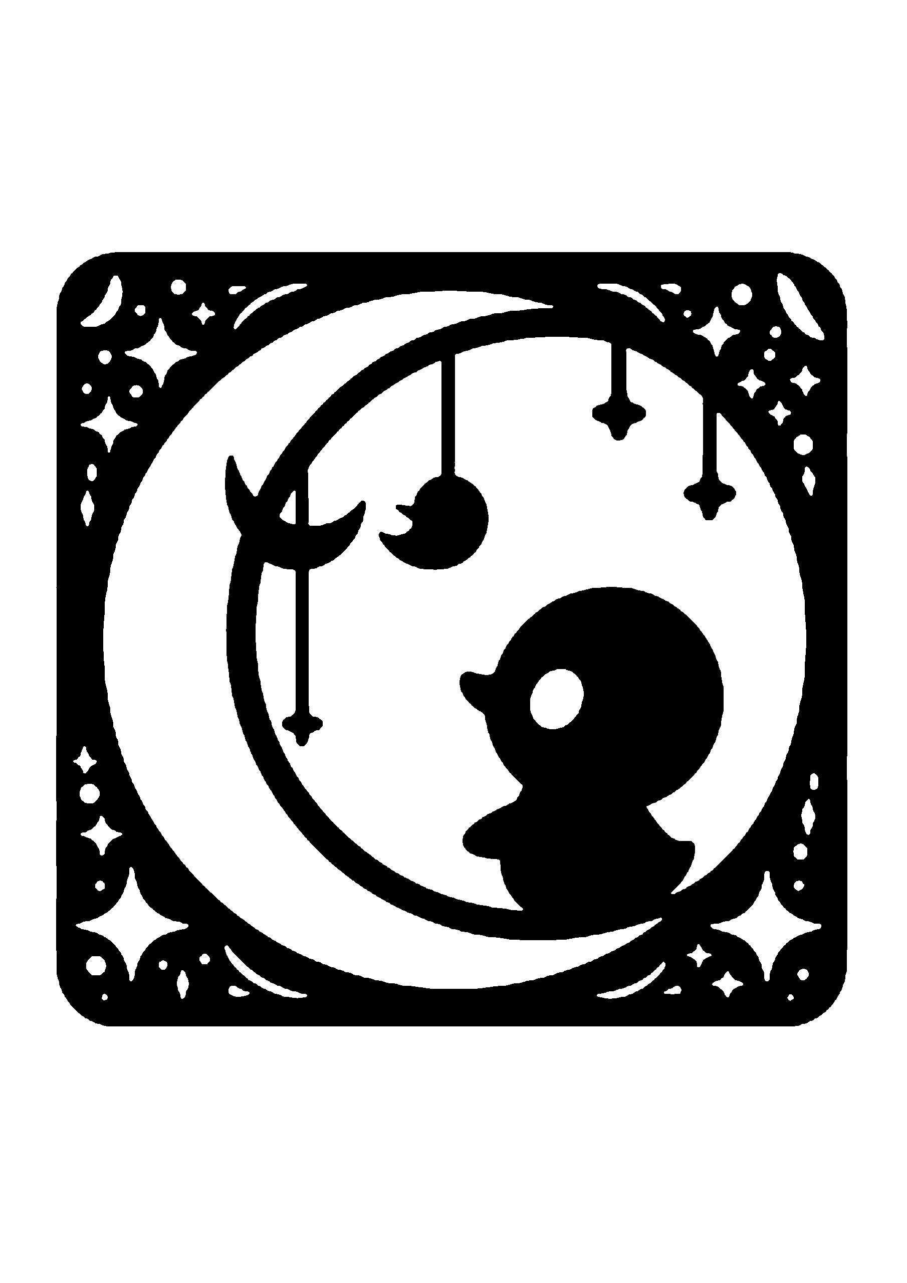 三日月と星とひよこの装飾デザイン切り絵図案(無料・初心者・中級者向け)0231