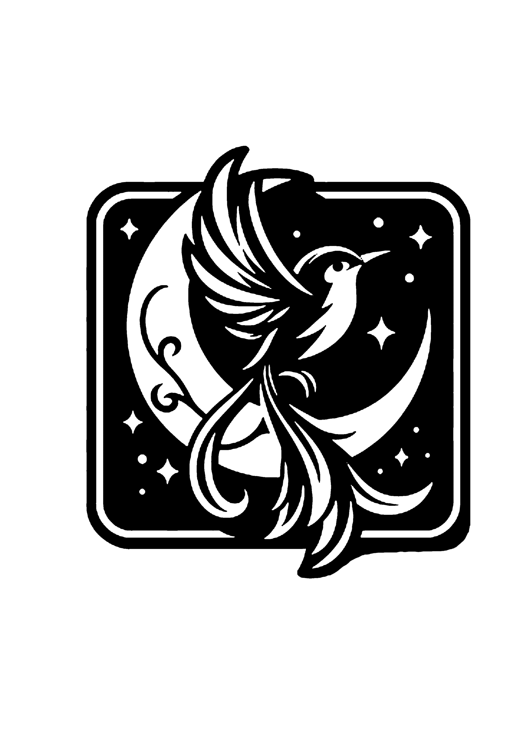 三日月と小鳥の月夜のシルエッ切り絵図案（無料・初心者・中級者向け）0233