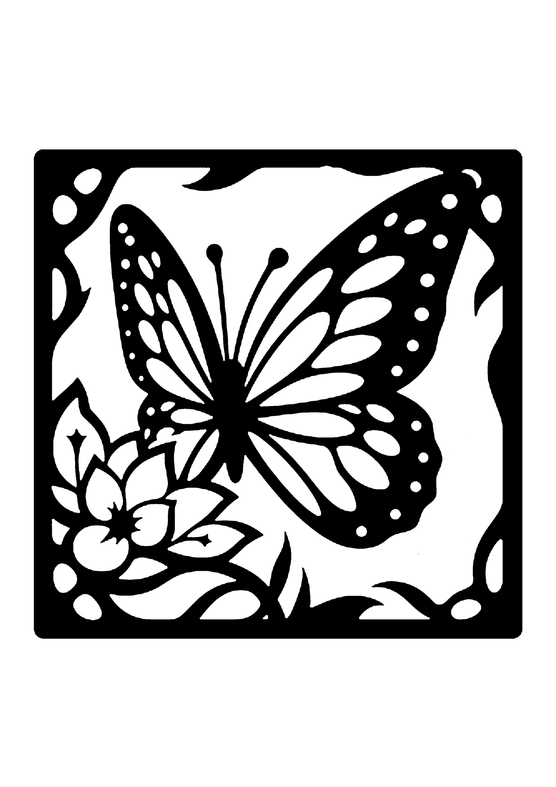 蝶と花のシルエットデザイン切り絵図案（無料・初心者・中級者向け）0246