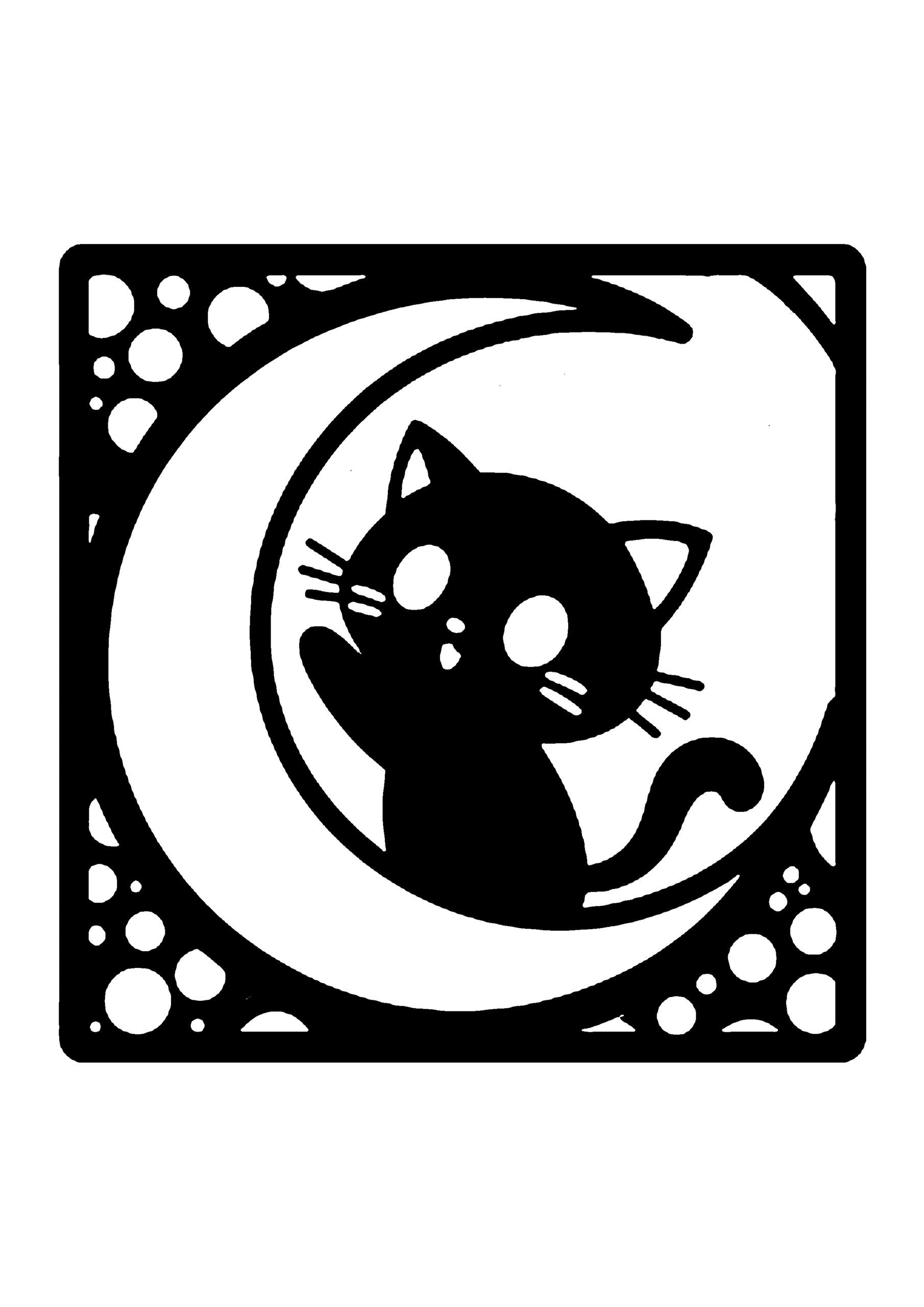 三日月と猫のシンプルシルエット切り絵図案（無料・初心者・中級者向け）0238