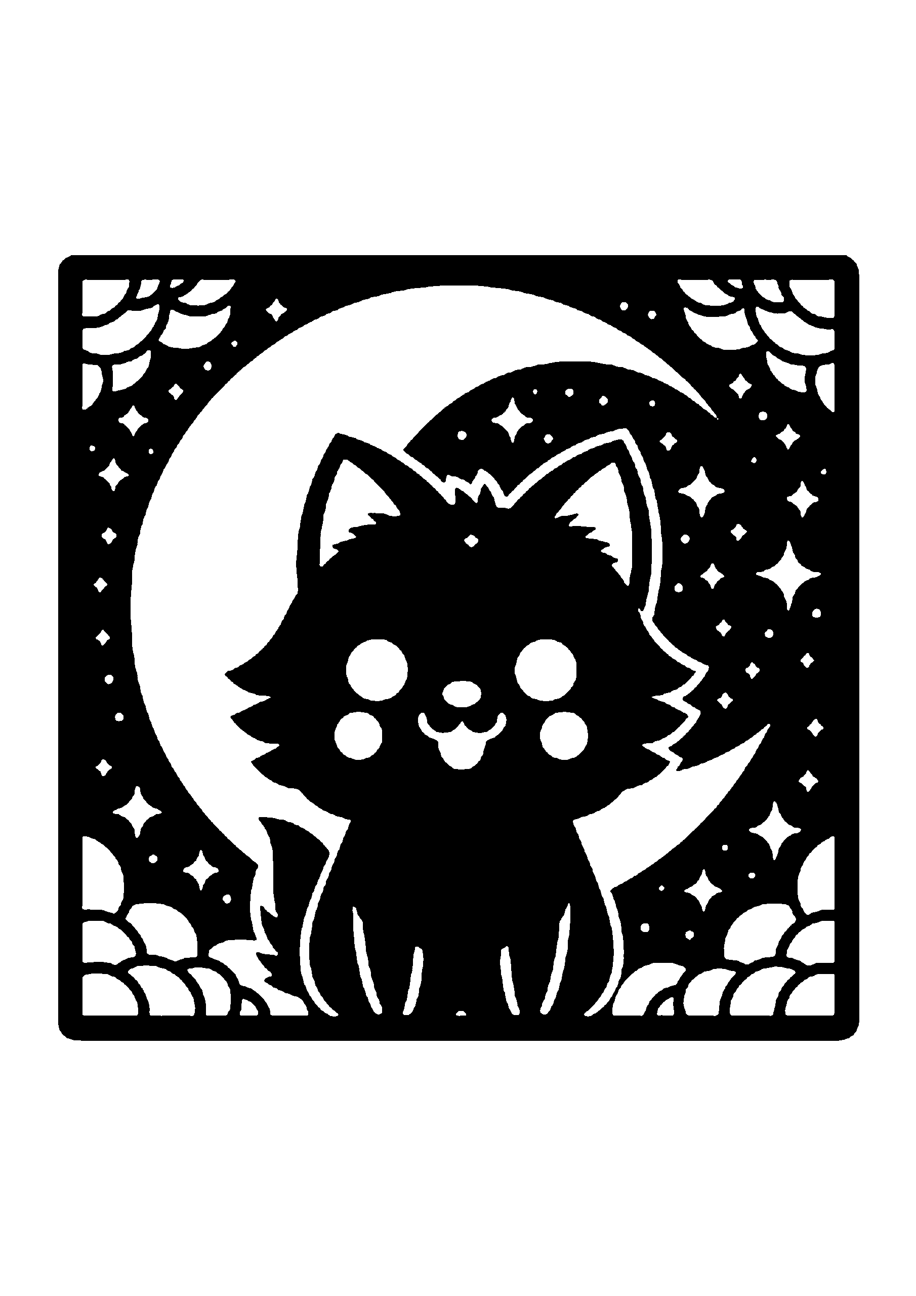 三日月と犬の夜空の切り絵図案(無料・初心者・中級者向け)0243