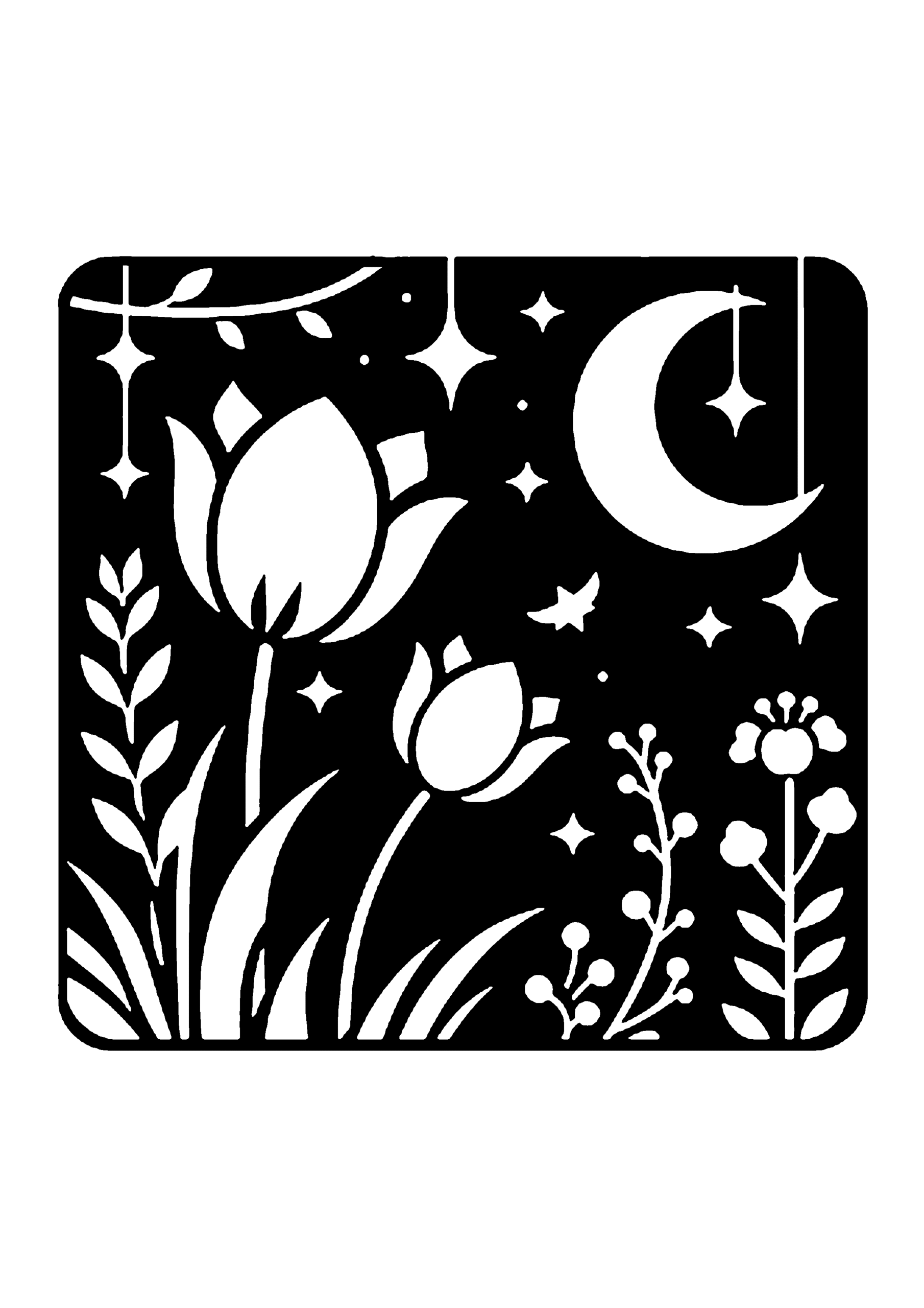 三日月とチューリップの夜空デザイン切り絵図案（無料・初心者・中級者向け）0214
