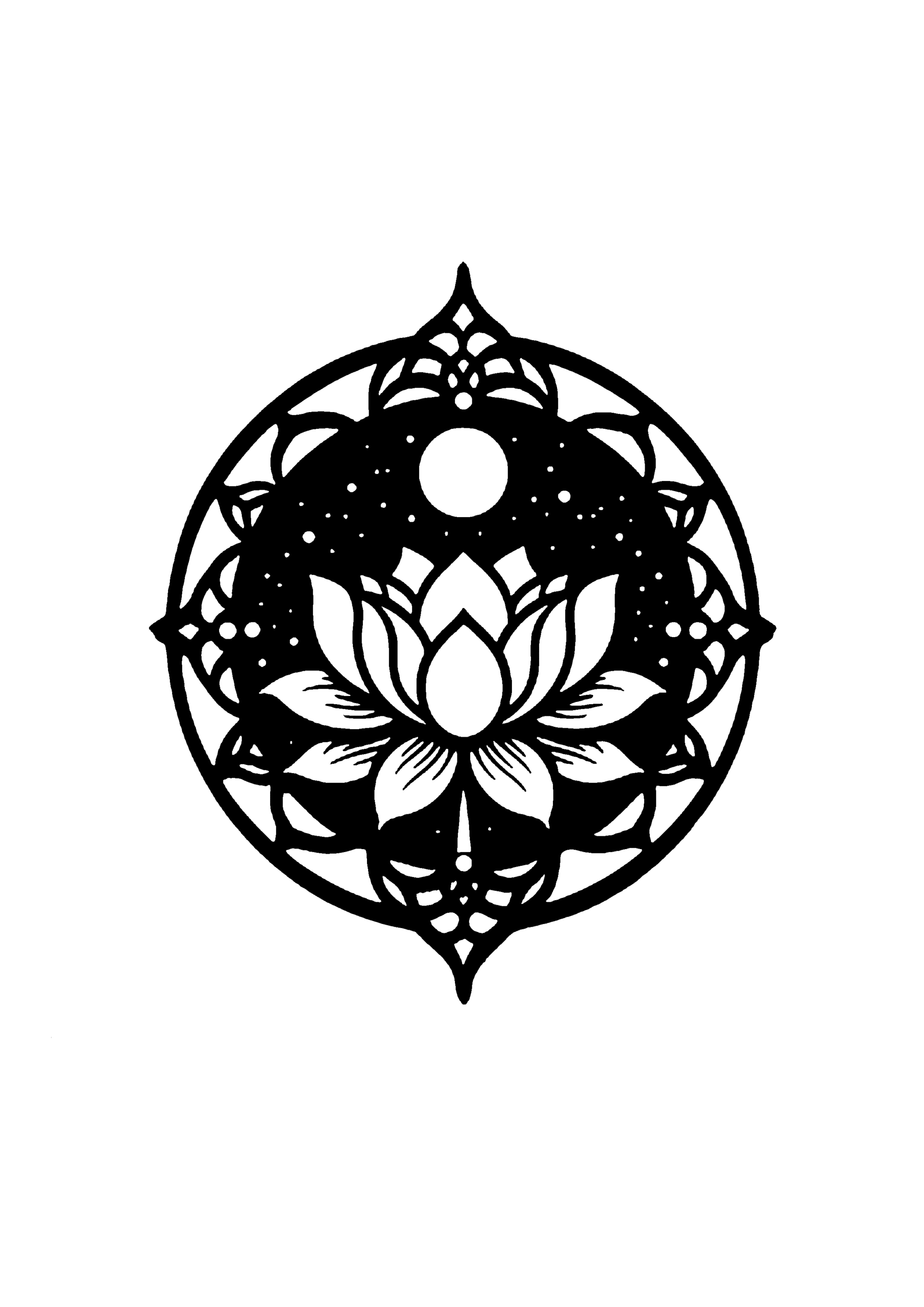 円形フレームの蓮の花の装飾切り絵図案（無料・初心者・中級者向け）0215