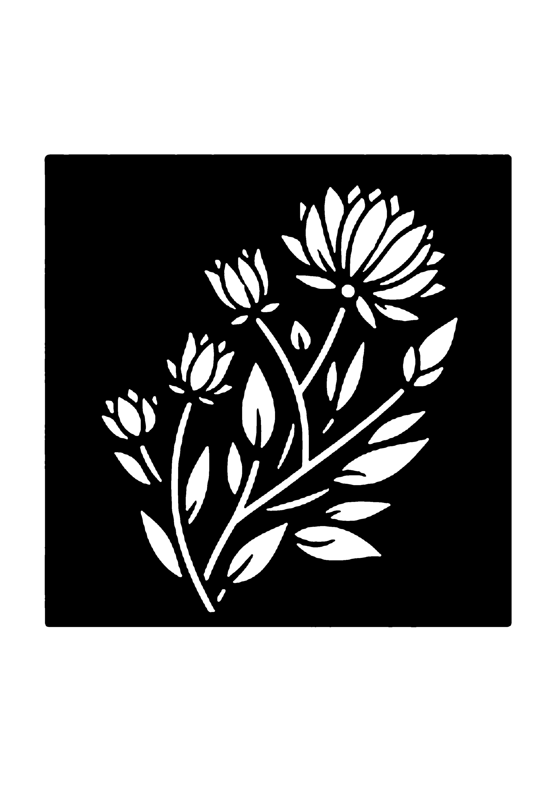 花と葉のシンプルシルエット切り絵図案（無料・初心者・中級者向け）0216
