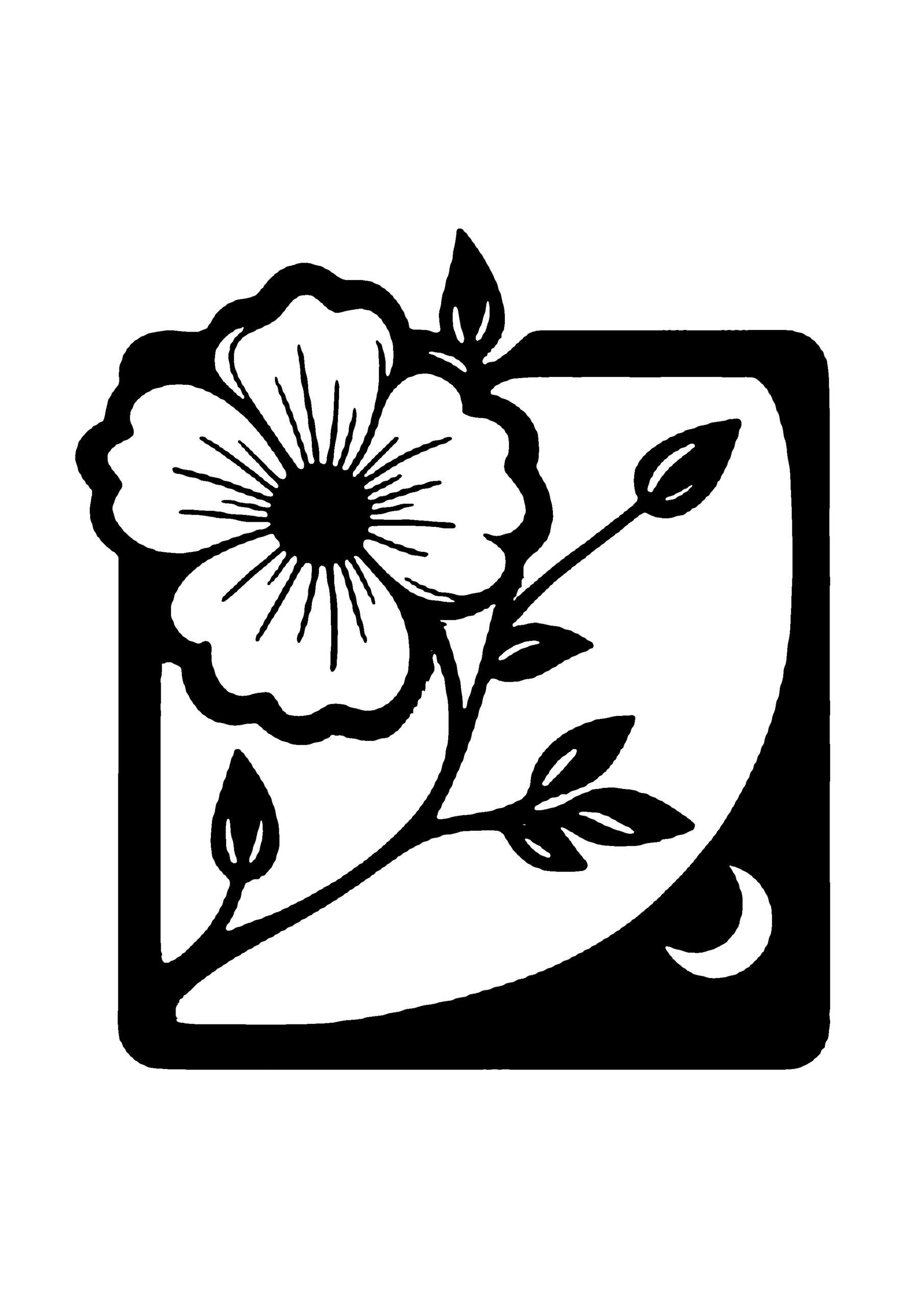 花と三日月のクラシックデザイン切り絵図案（無料・初心者・中級者向け）0218
