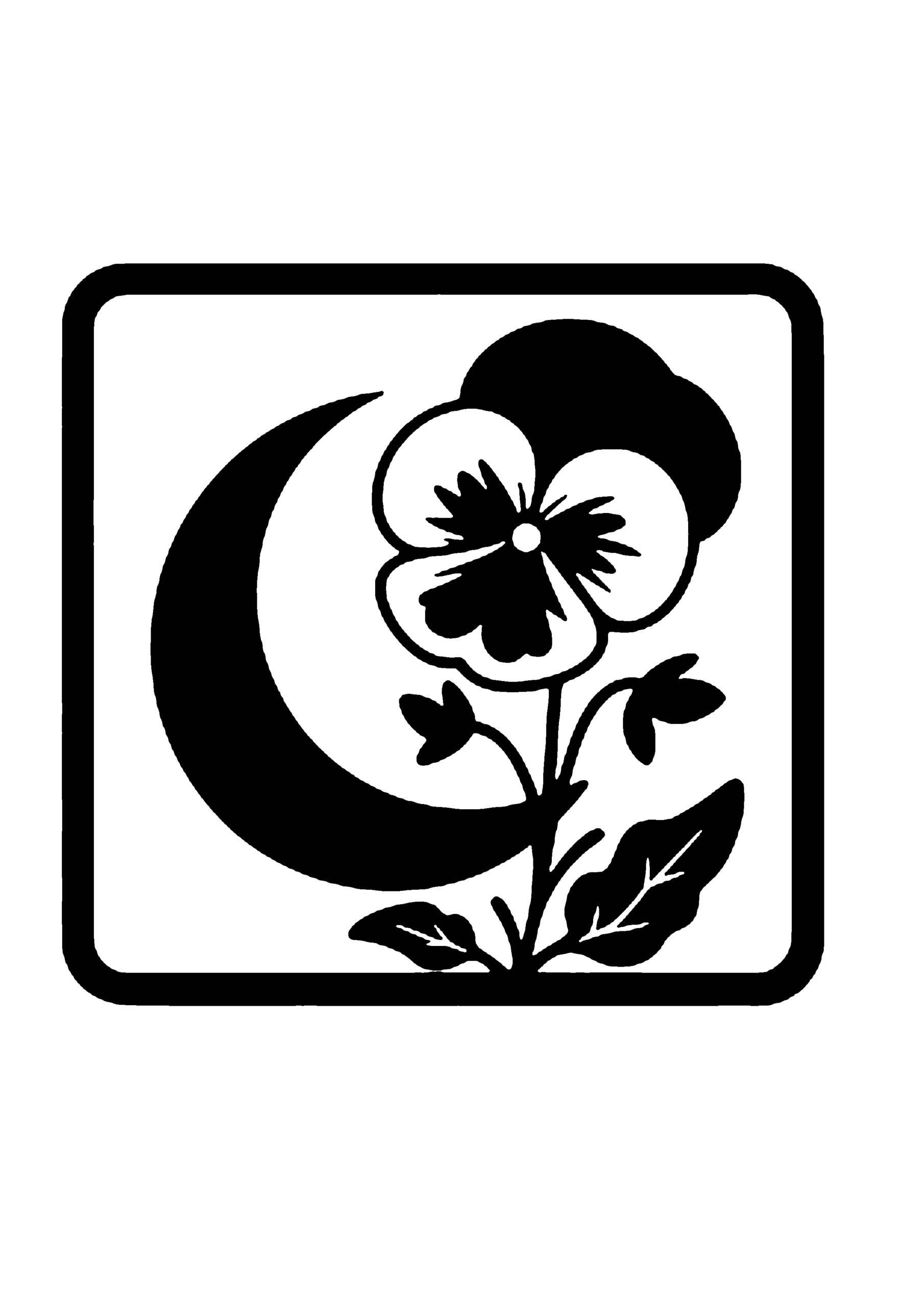 三日月とパンジーのシンプル構図の切り絵図案（無料・初心者・中級者向け）0220