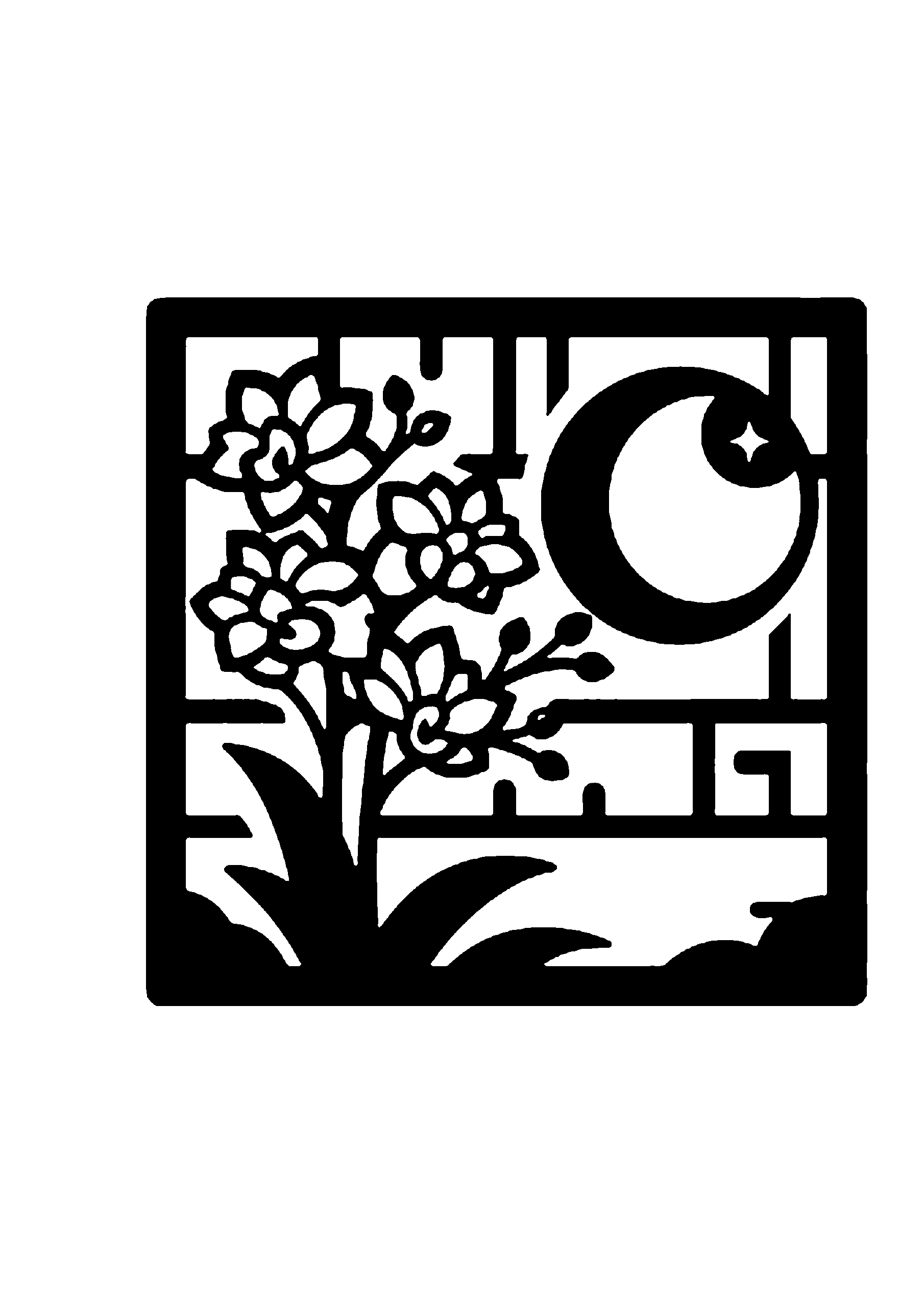三日月と花の和風デザイン切り絵図案(無料・初心者・中級者向け)0222