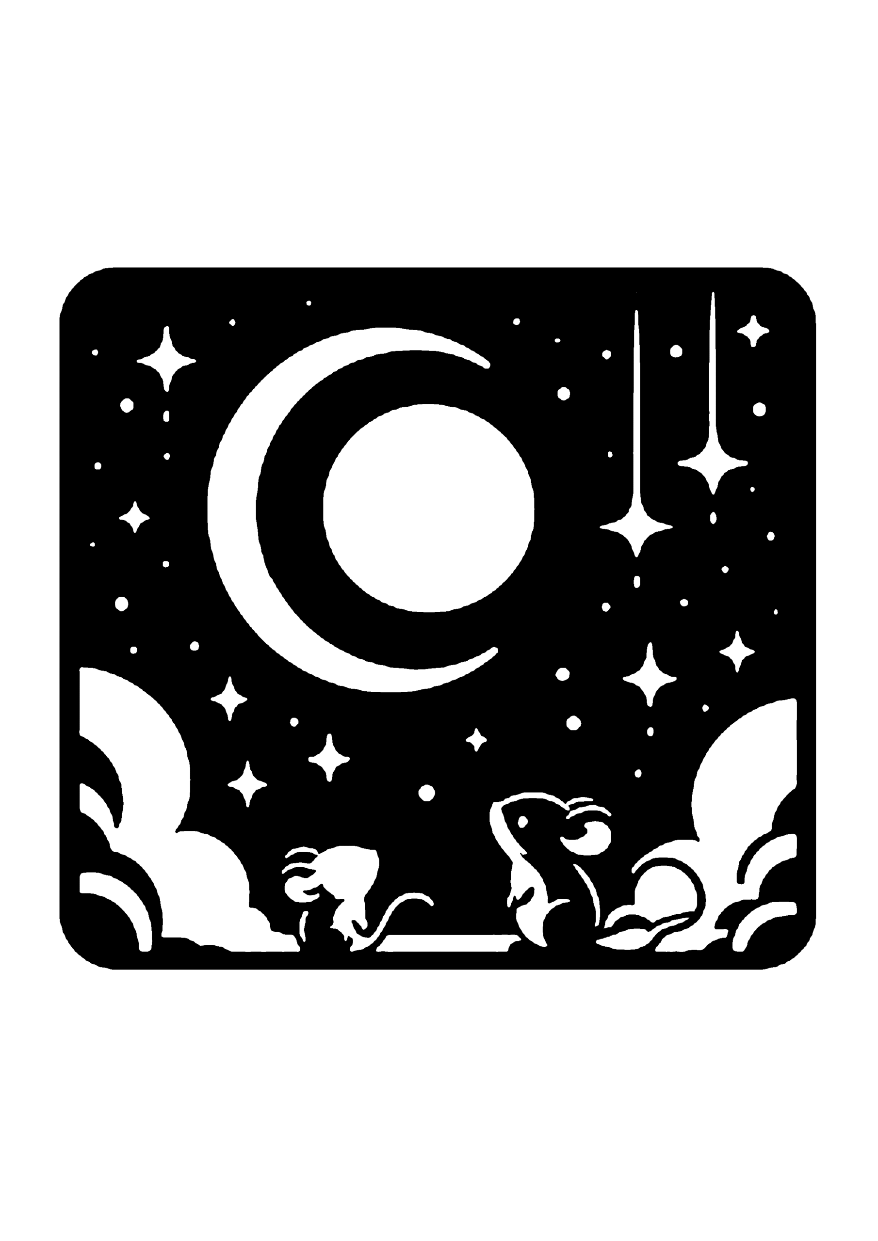 満月とネズミの夜景シルエット切り絵図案（無料・初心者・中級者向け）0234