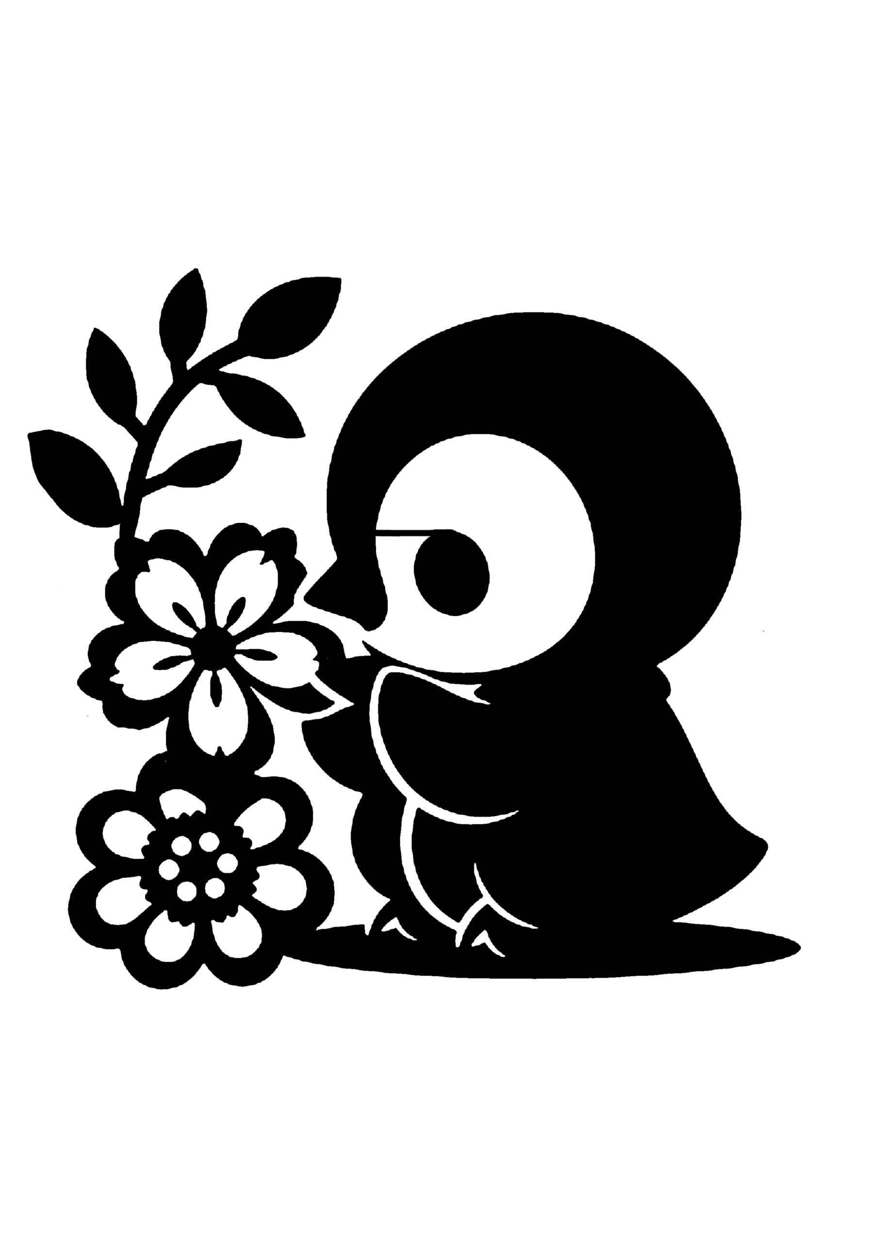 花とペンギンの切り絵図案(無料・初心者・中級者向け)0244
