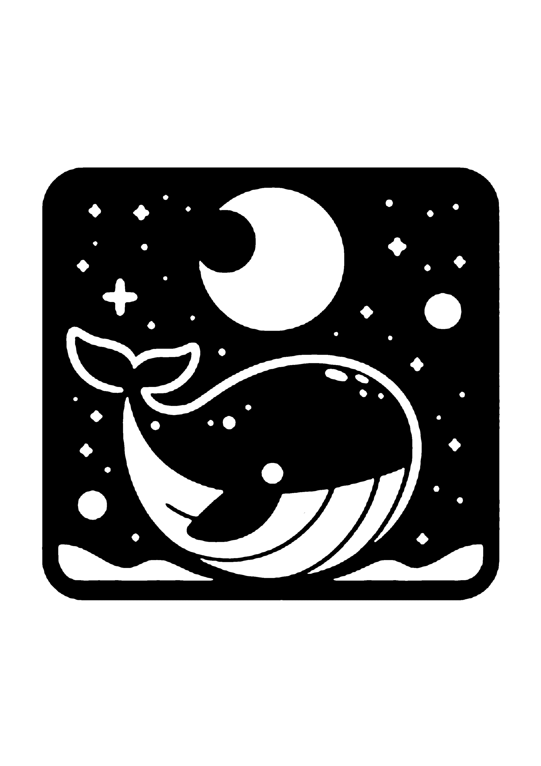 夜空とクジラのシンプルな切り絵図案(無料・初心者・中級者向け)0240