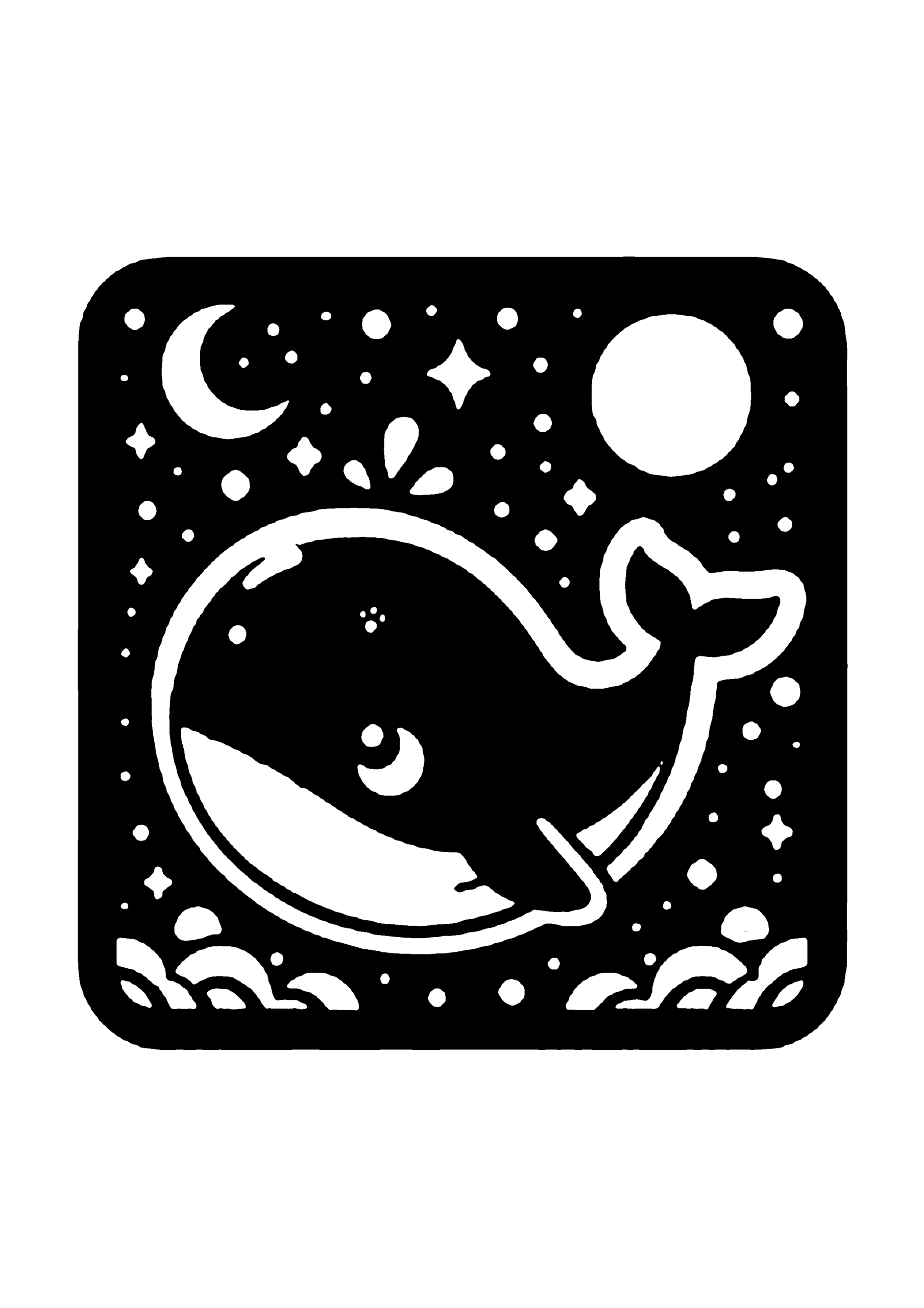 星空とクジラのファンタジー切り絵図案(無料・初心者・中級者向け)0241