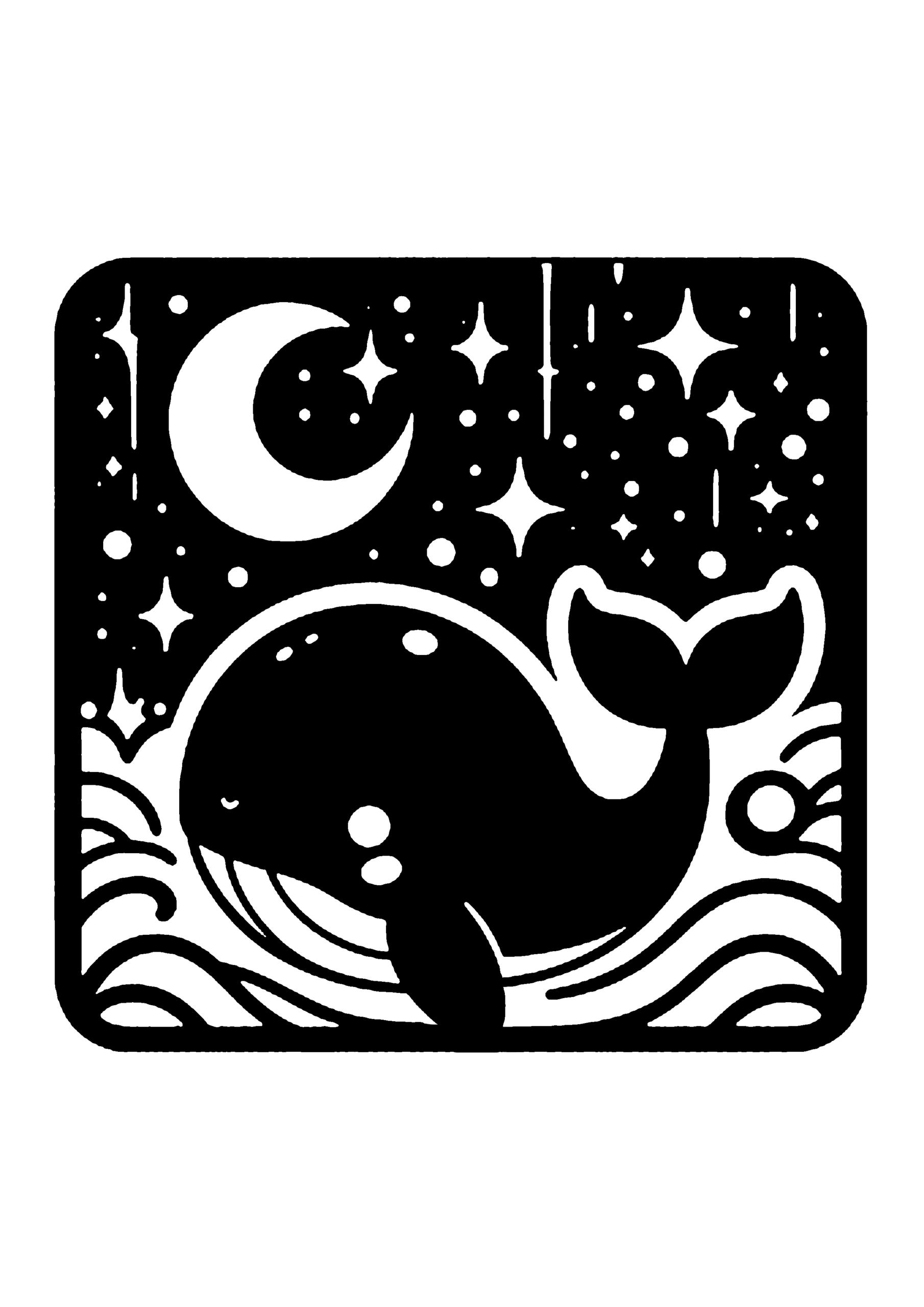 三日月とクジラと波の切り絵図案（無料・初心者・中級者向け）0242