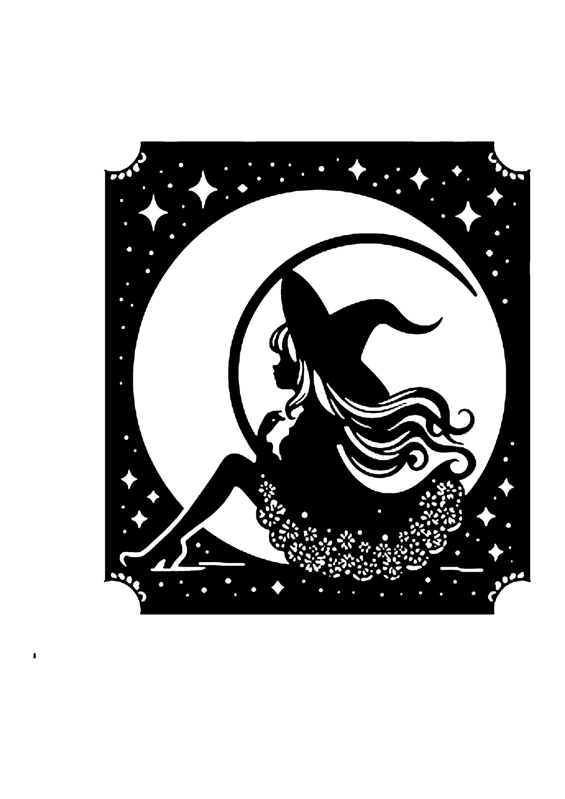 魔女と三日月のメルヘンなシルエット切り絵図案(無料・中級者向け)0253