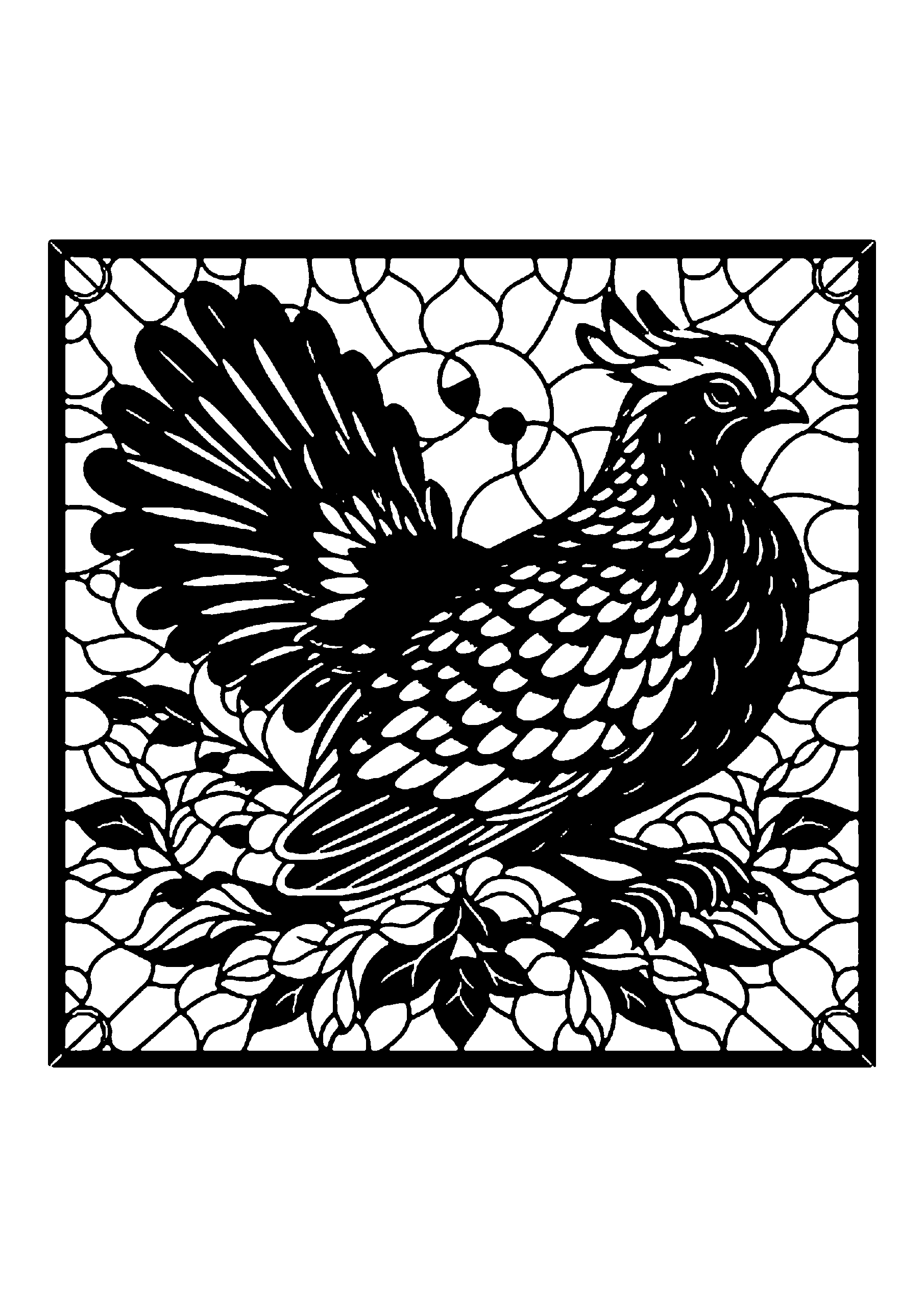 細かい網目模様の背景に羽を広げた鳥が描かれた密度の高い切り絵