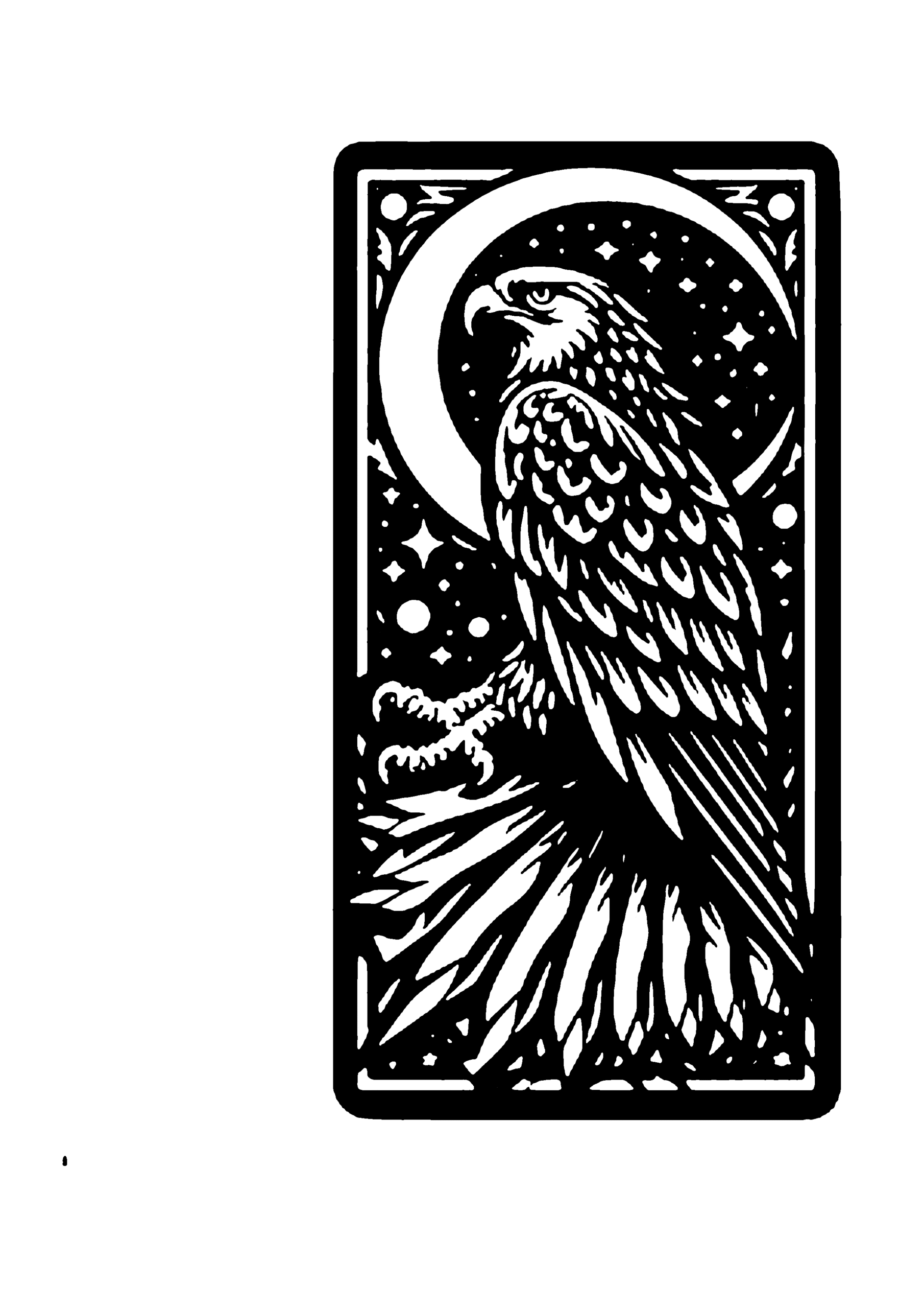 夜空と月を背景に止まり木に立つ鳥の静かな切り絵
