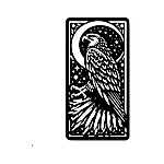 夜空と月を背景に止まり木に立つ鳥の静かな切り絵