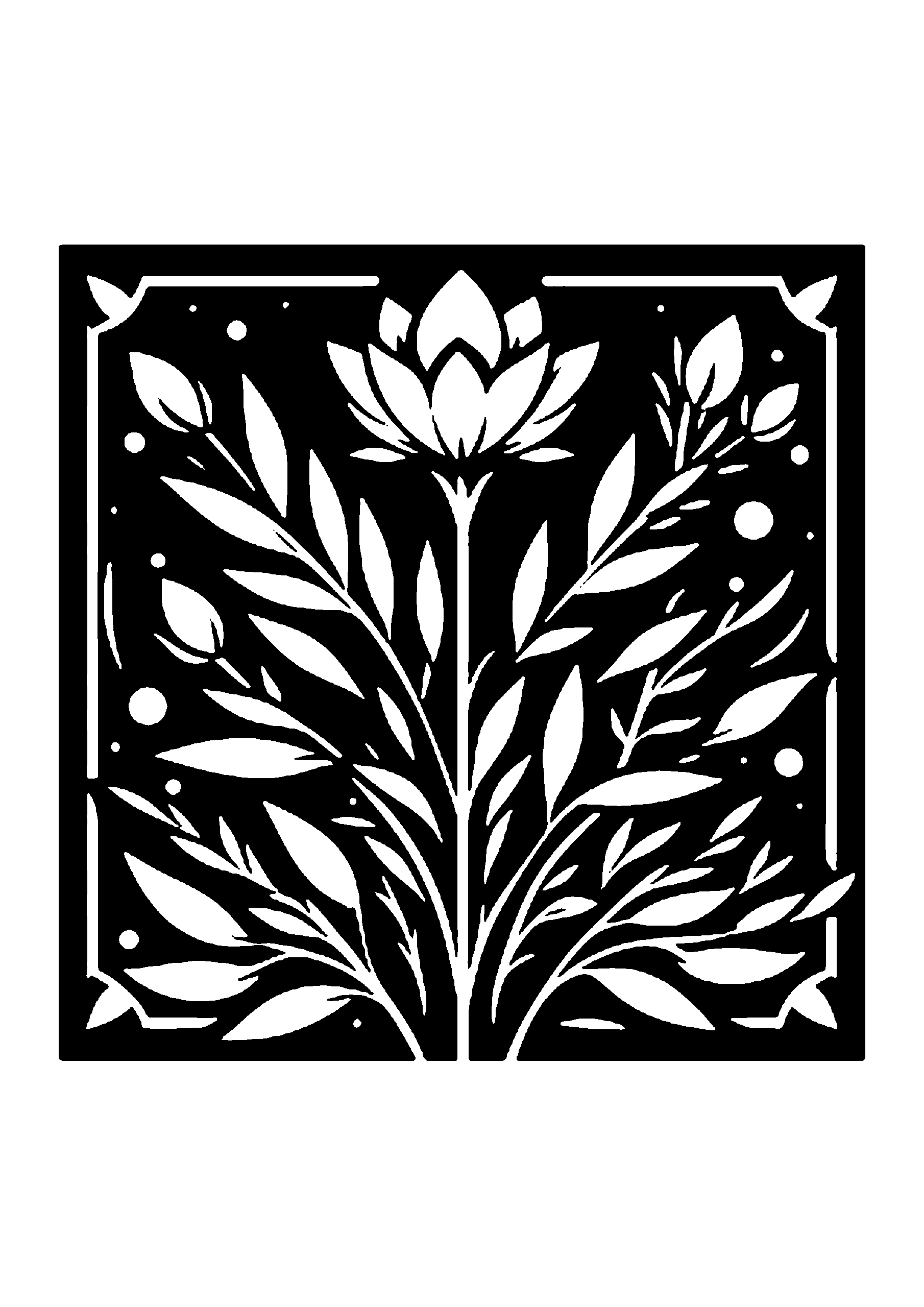切り絵図案：中央にすっと伸びる一輪の花と、左右対称に広がる葉が洗練された美しさを放つデザイン0323